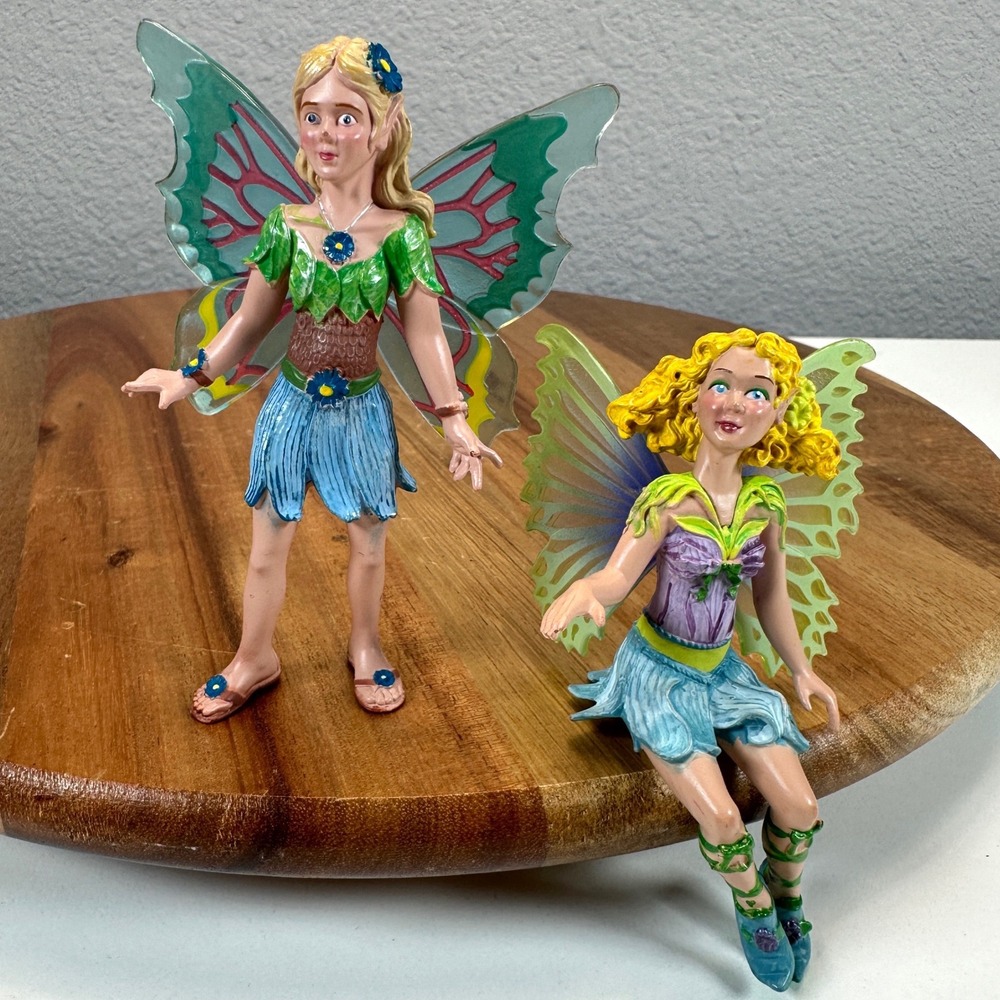 Y2K Safari Ltd 2008 Jasmine and Bluebell Fairy Figurines Set of 2 Multi Rainbow